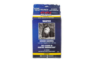 CCI Maxi-Mag 22 WMR 40gr Jacketed Hollow Point Ammo - Box of 125 features a wanted poster for a ground squirrel